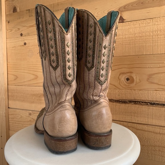 Corral Womens 8M Cowgirl Boots C2991 Tan Brown Studded Square Toe Western - Picture 6 of 9